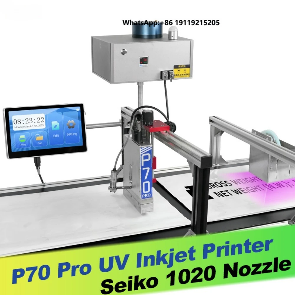 New Demin P70Pro UV Inkjet Semi-Automatic Belt Printer Large Character QR Code 72mm Width 1020 Printhead 360dpi