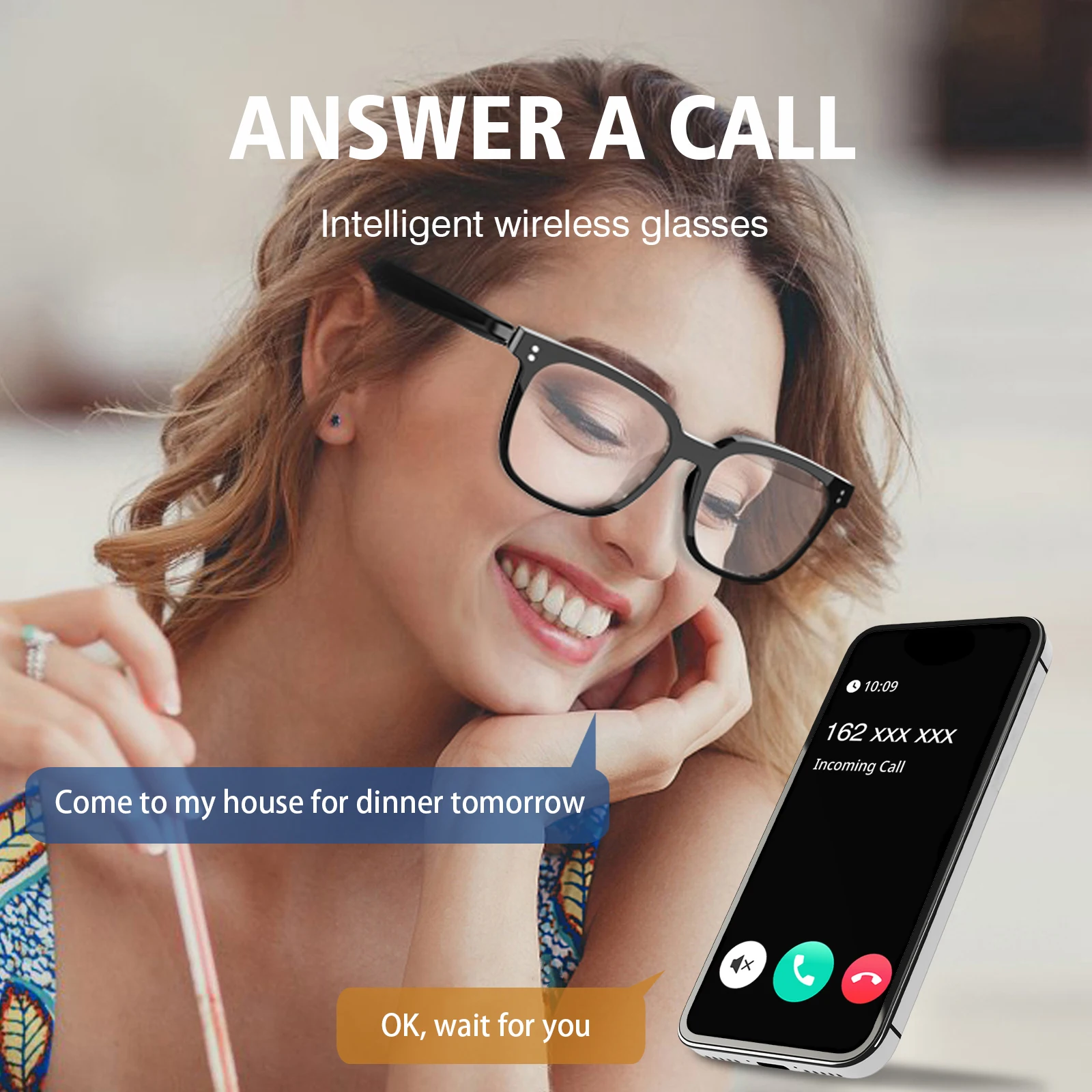Inteligentne okulary bezprzewodowe - wielofunkcyjne, obsługują połączenia, odtwarzanie muzyki, soczewki HD, sterowanie dotykowe, długi czas pracy na baterii