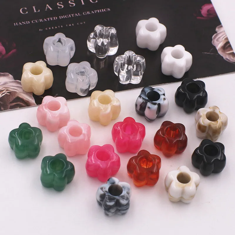 15MM Acrylic Imitation Jade Five Petaled Flower Beads Loose Spacer Beads Handmade For DIY Jewelry Making Necklace Accessories