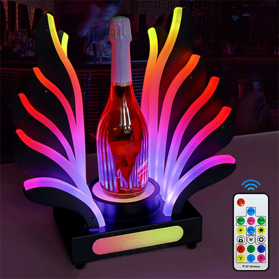 

Acrylic Nightclub Bar Party Peacock Tail Champagne Bottle Presenter Glorifier Wine VIP Serving Tray Glowing Bottle Display Rack