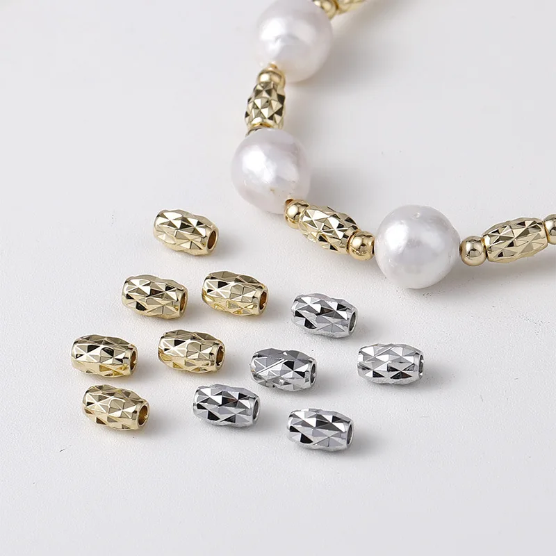 25 uds. De cuentas espaciadoras de grano de arroz cortadas con láser chapadas en cobre, accesorios Diy, pulsera de perlas, collar, materiales para hacer joyas, venta al por mayor