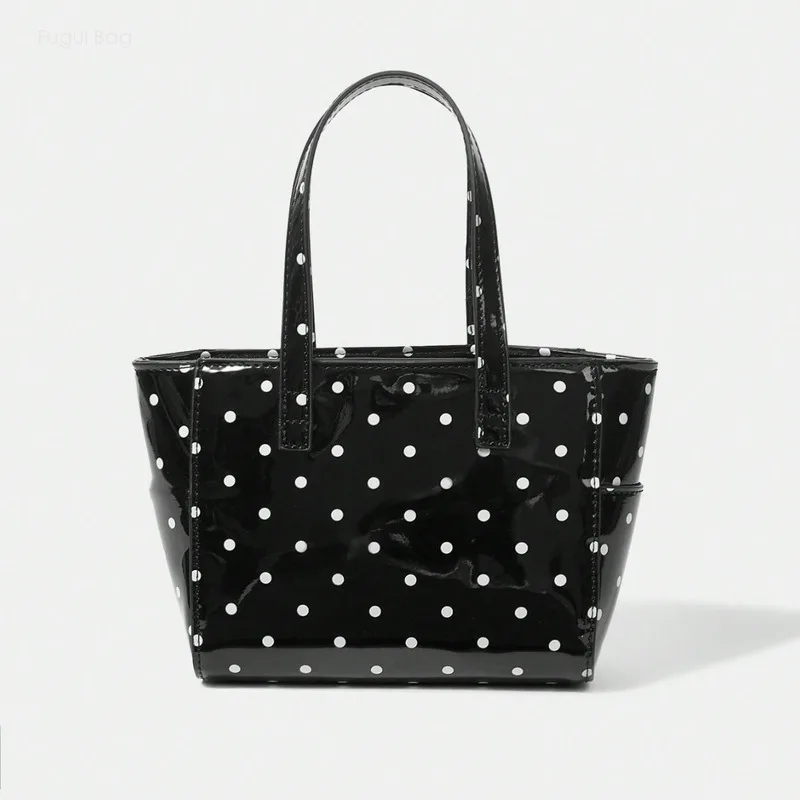 Women's One Shoulder Tote Bag Handheld Underarm Bag New Fashion and Casual Large Capacity Lacquer Leather Versatile Polka Dots