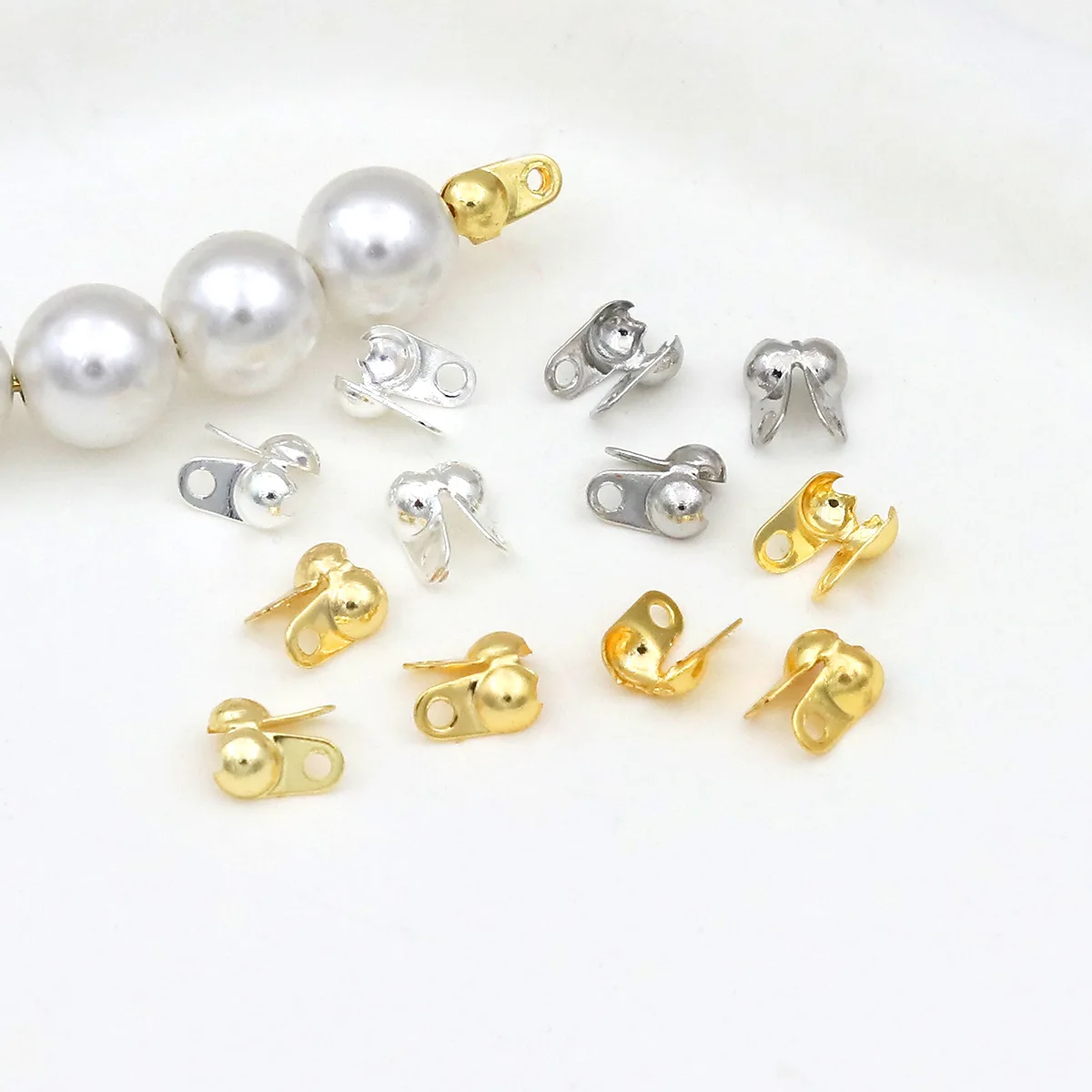 18K Gold Plated Calotte Bead Tips Clamshell Knot Cover End Caps Side Opening Bead Tips for DIY Bracelet Jewelry Making Supplies