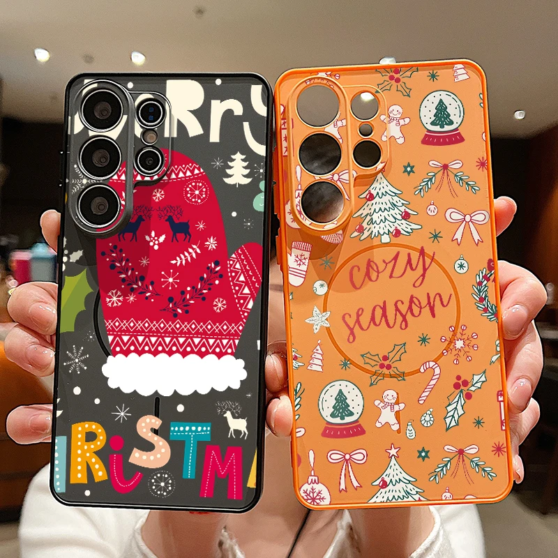 Christmas Patterned Magnetic Phone Case For Samsung Galaxy S26 S25 S24 Ultra S25 S23 FE A57 A56 A37 A17 A55 A16 5G A36 A15 Cover