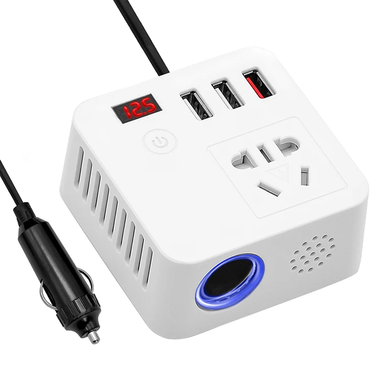 150W Car Power Inverter Ac Output with 2 Usb Socket for Trucks Slow Charging and 1 Fast Charging Usb
