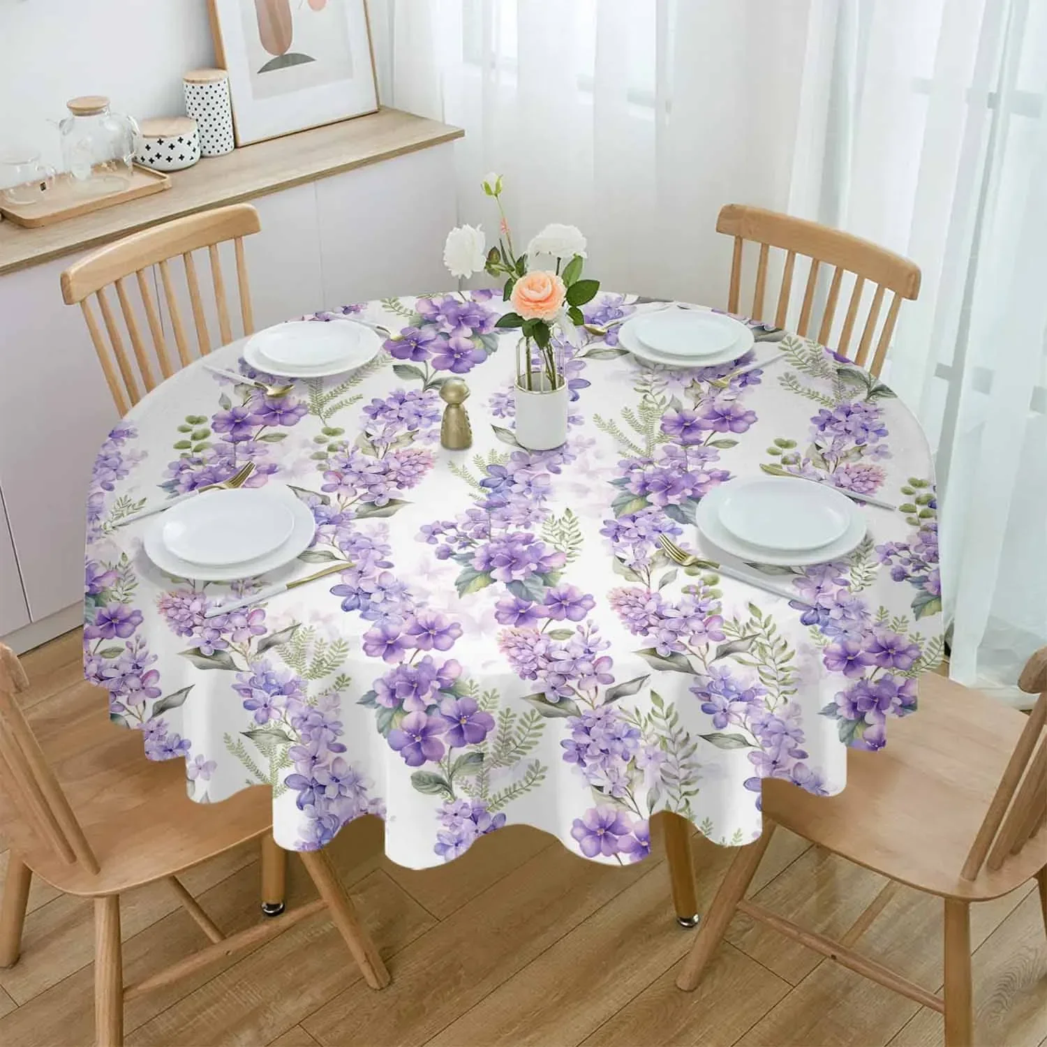 Wisteria Flowers Leaves Watercolor Round Tablecloth Waterproof Table Cover Home Kitchen Table Cloth Dining Table Decoration