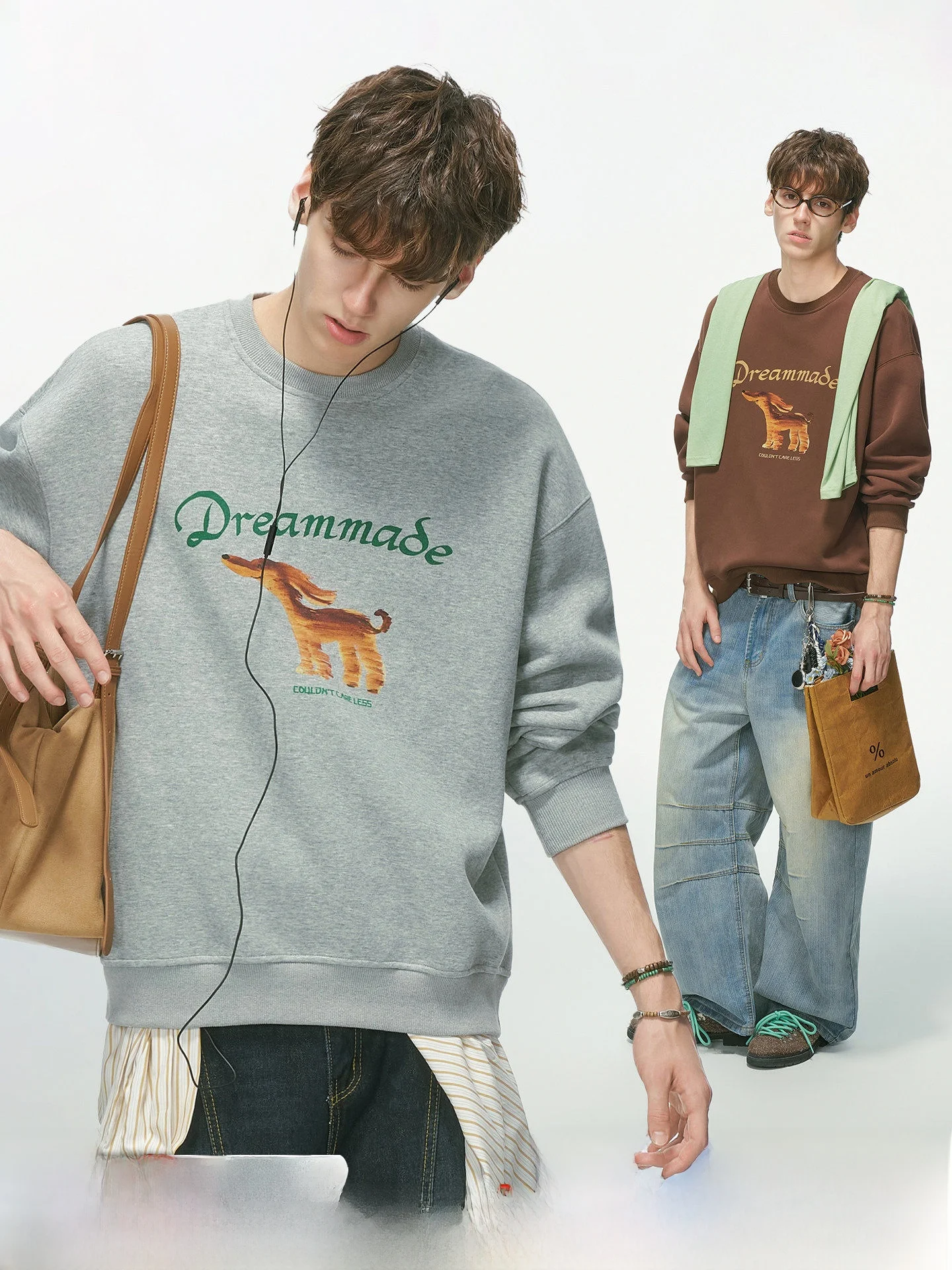 Dream Made American Cartoon Print Long Sleeve Crew Neck Sweatshirt Men's Casual Commute Base Shirt Autumn Season Unisex
