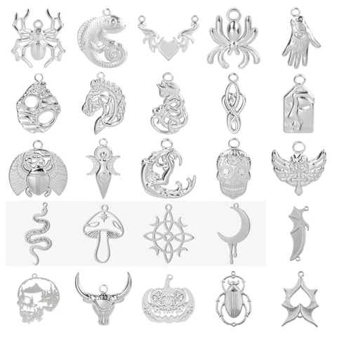 7개 스테인리스 스틸 할로윈 파티 펑크 펜던트 박쥐 피 달 호박 거미 해골 펜던트 DIY 쥬얼리 제작 용품 대량