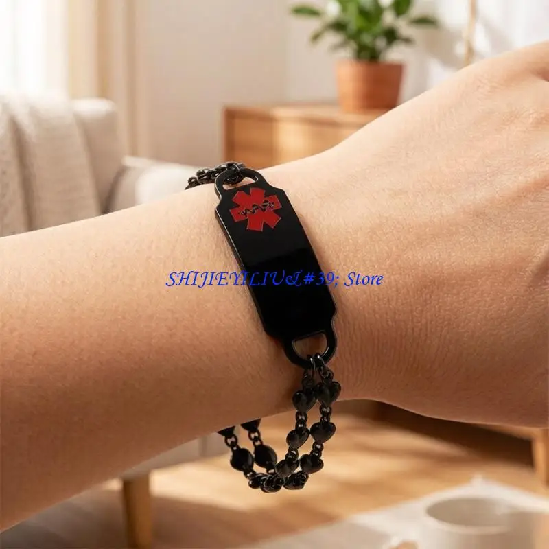 E21F Emergency Information Bracelet with Symbol Plate and Engraving Area
