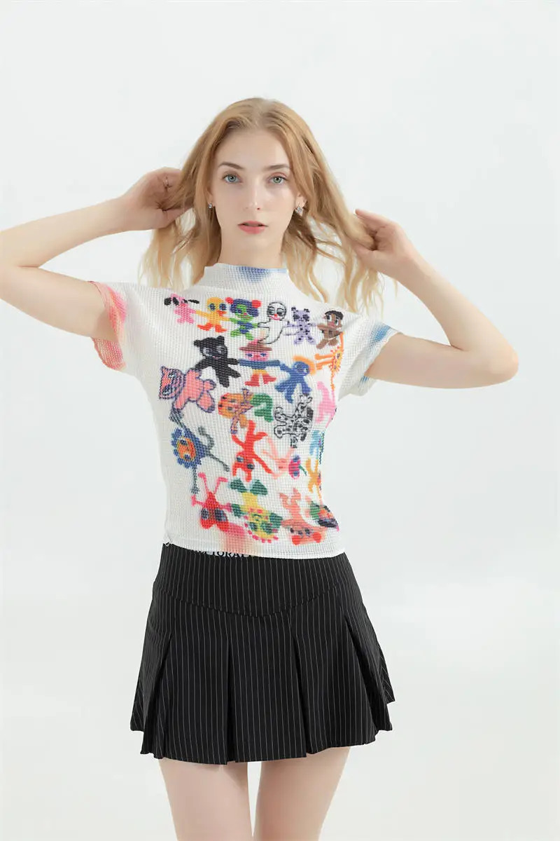 Y2k Women's T-shirt Harajuku Korean Graphic Print Short Sleeve Tee Top Clothes Fashion Vintage Streetwear O-Neck T-shirts Summer