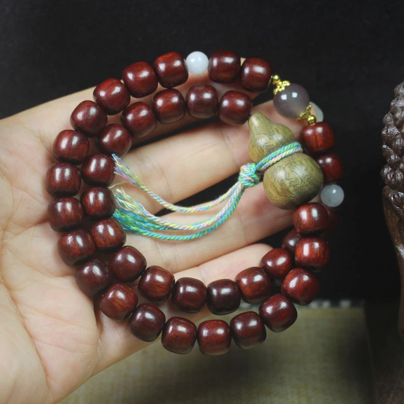 9mm Blood Old-style Double-loop , Green Sandalwood Gourd Bracelet, Unisex Simple Buddhist Prayer Beads