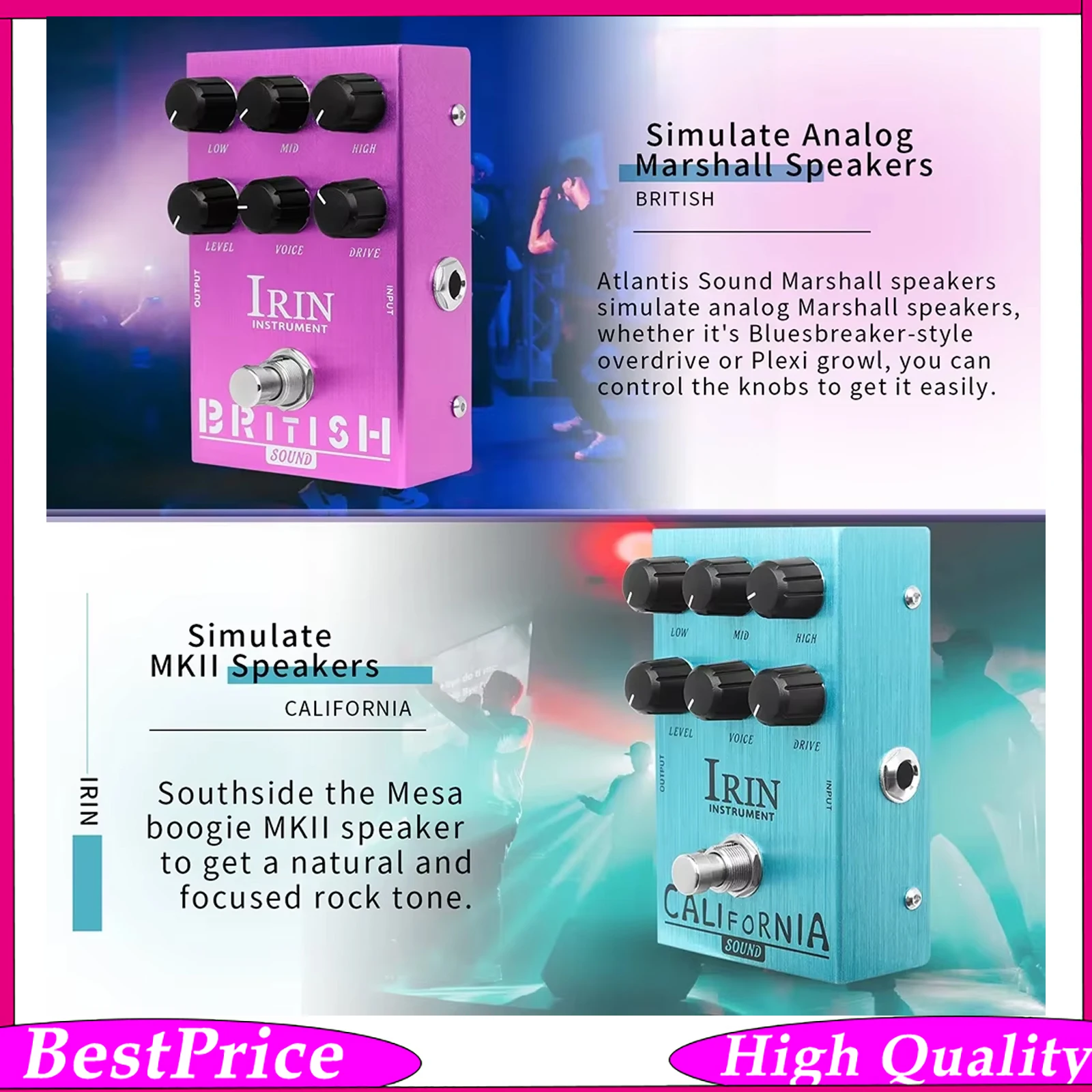 IRIN Guitar Effect Pedal Analog Overdrive Distortion Classic Tone Module Independently Combinable for Live Guitar Performance