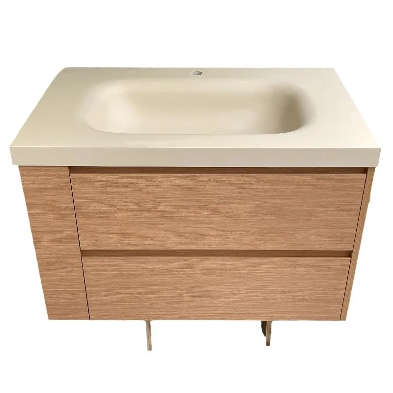 

Log color bathroom cabinet Pure acrylic integrated basin Log wind bathroom washbasin cabinet