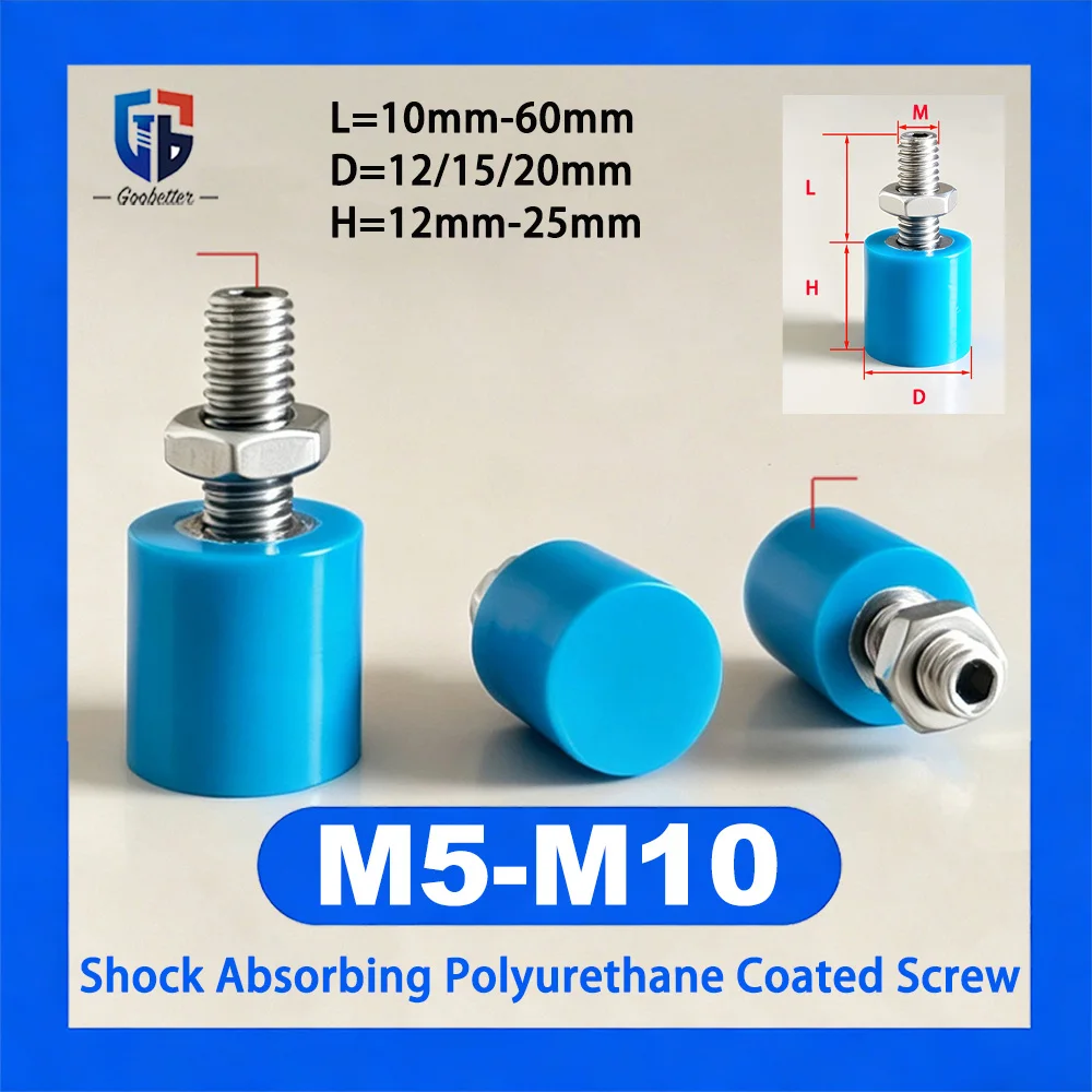 M5 M6 M8 M10 Hex Socket 304 Stainless Steel Polyurethane 90A Anti-Collision Wear Resistant Buffer Screw L 10/15/20/25/30/40/60mm