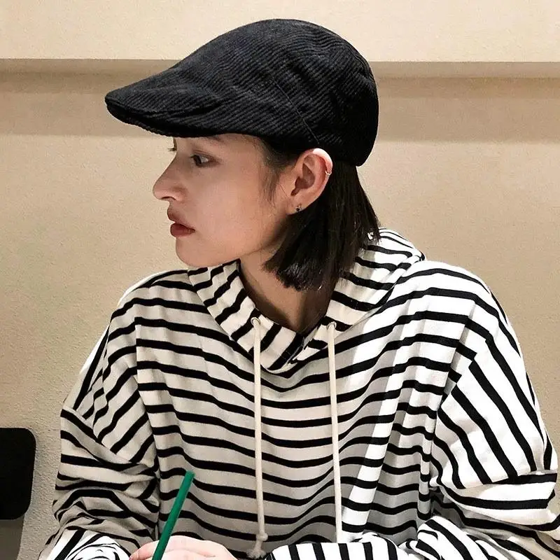 

Vintage British Unisex Corduroy Beret Simple Soft Breathable Winter Decorative Painter Hat Warm Coldproof Windproof Newsboy Cap