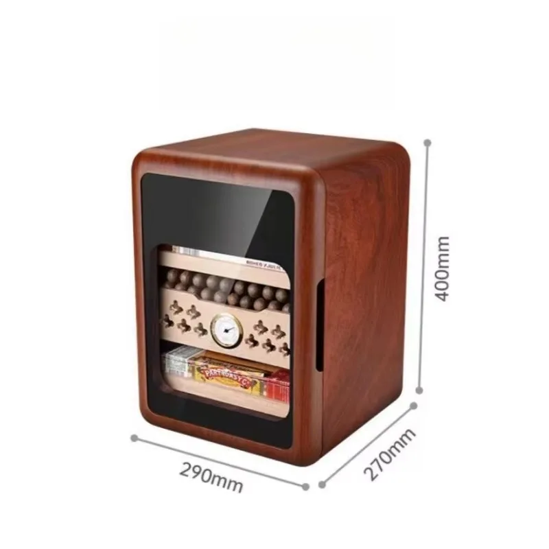 Wholesale Custom Vintage Luxury Eco-Friendly Desktop Cigar Humidor Cabinet Electric Power Source Lacquer Cutter Wooden Box