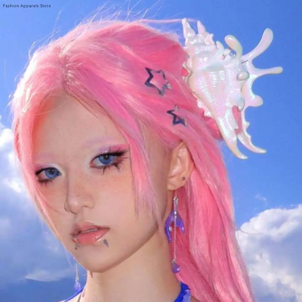 

Sweet Pearl Color Hair Claw Acrylic Resin Conch Shark Clip Seaside Vacation Headwear Korean Style Women Hair Claw Holiday