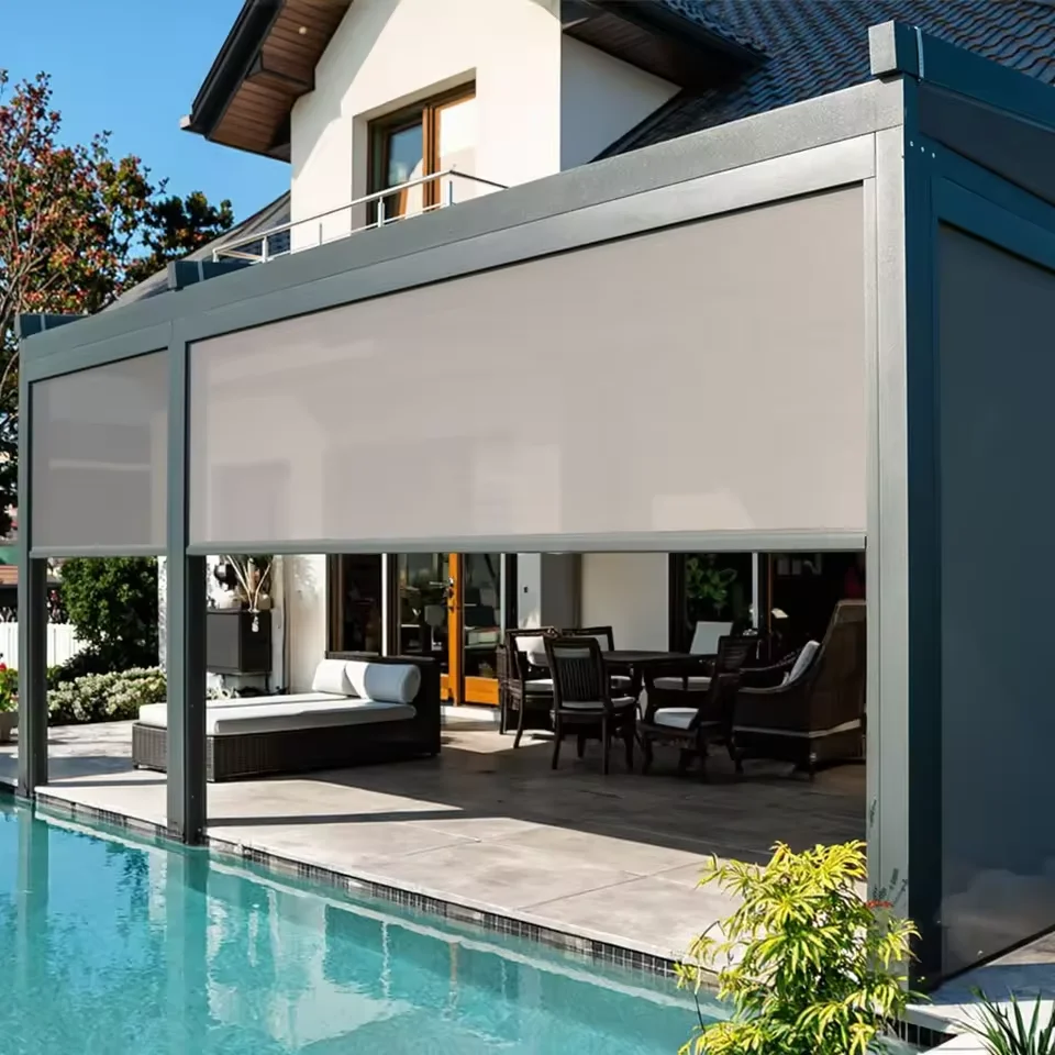 High Quality APP WiFi Smart Control Built-In Window Shade Windproof And Blackout Outdoor Roller Blinds Black Color Breathable