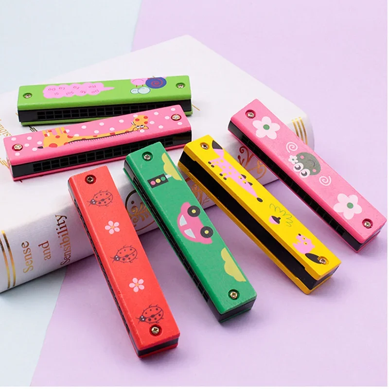 Kinder Holz bemalte Mundharmonika Musik Spielzeug Musikinstrument Junge Mädchen zweireihig 16-Loch-Musikinstrument Weihnachtsgeschenk