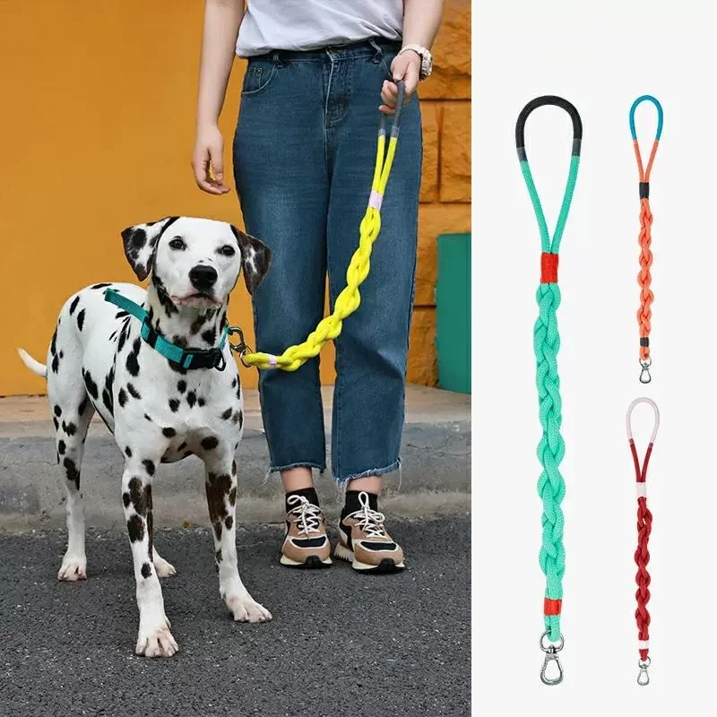 

multi colors hand knitting dog leash durable slip-resistant pet leash Hands free Adjustable colorful hand weaved made Dog Rope