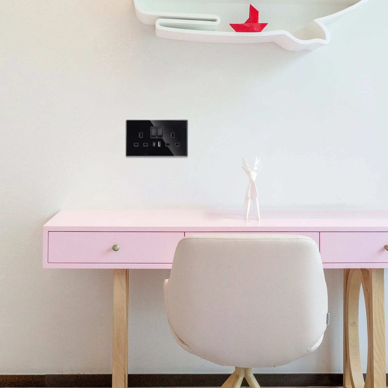 5PCS OEM UK Standard 146 Type Wall Socket Double 13A Tempered Glass Switched Electrical Socket