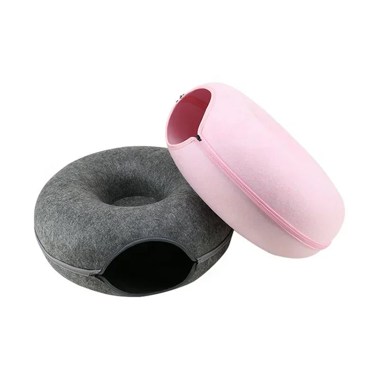 

Wholesale Pet Supplies Pet Interactive Play Toy Detachable Felt Cat Donut Tunnel Bed Cat Cave Bed tools