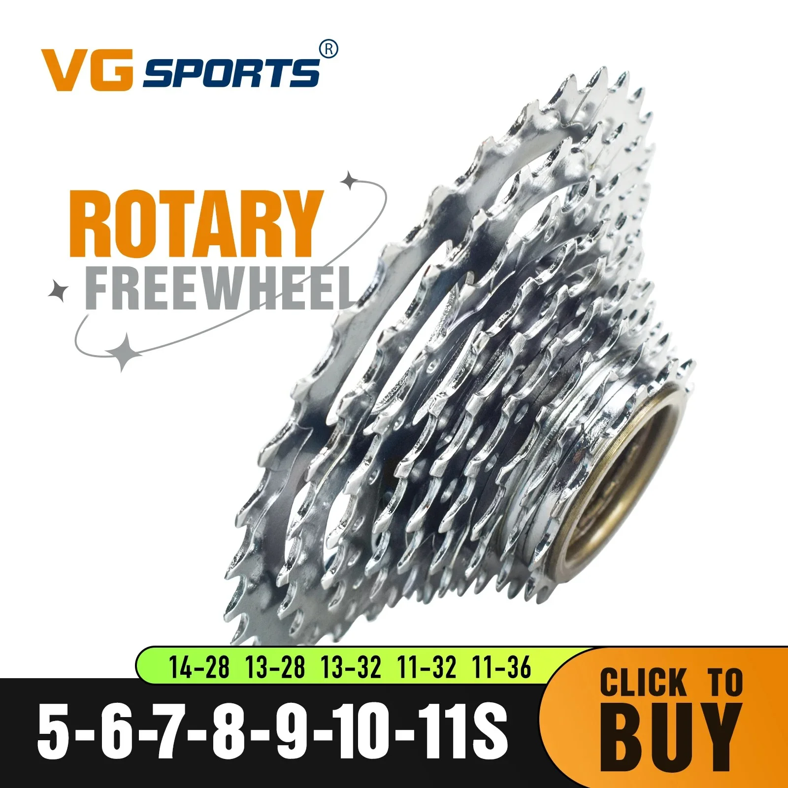 VG Sports Bicycle Sprocket 5/6/7/8/9/10/11 Speed Thread Freewheel  13-28/32T 11-32/36T Cogs Compatible with rotary Hub   4.8