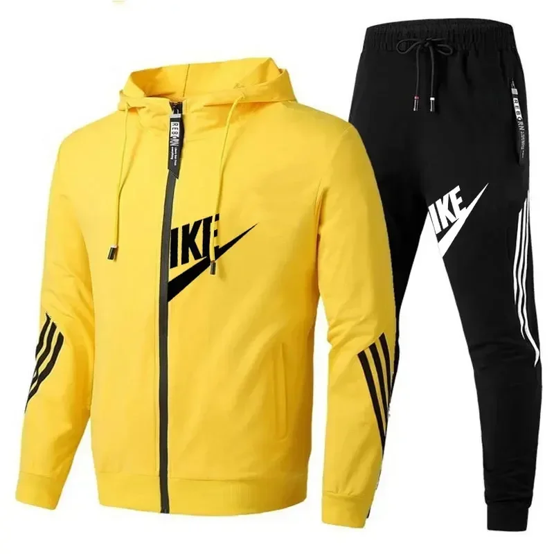 

2025 Men's spring and Fall outdoor zipper jacket + sweatpants jogging set Casual basketball fitness two-piece set