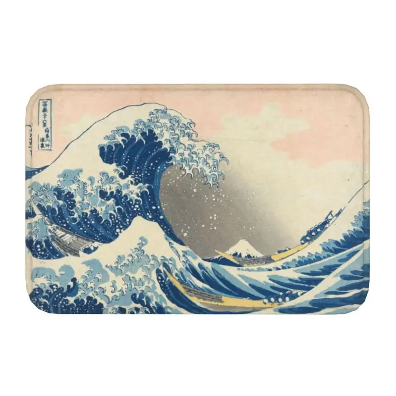 Felpudo personalizado bajo la gran ola de Kanagawa Katsushika Hokusai, alfombra antideslizante para baño, cocina, balcón, 40x60cm