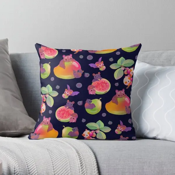 

Fruit And Bat Dark Printing Throw Pillow Cover Hotel Case Office Soft Decor Anime Fashion Home Pillows not include One Side