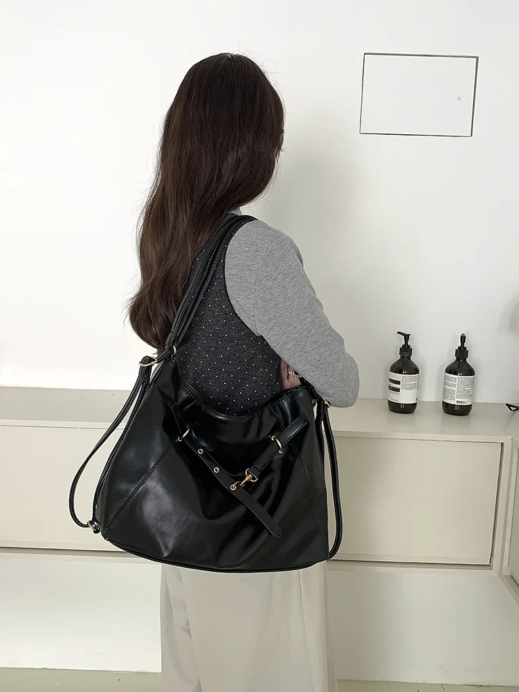 

Смачная упрощенная сумка-тоут на одно плечо, большая емкость, повседневная объединительная сумка Beli Vintage Lo Bule, застежка-молния, искусственная кожа