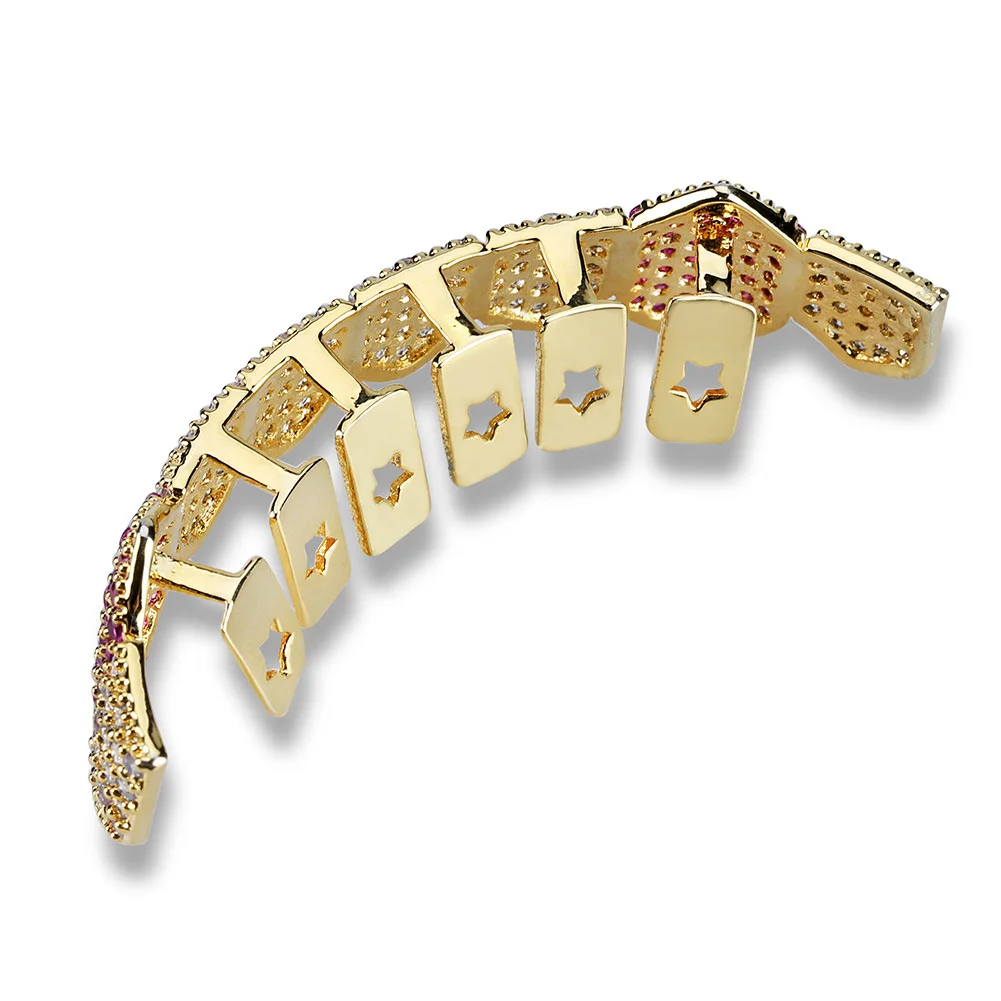 Bling Cubic Zircon Teeth Grillz Set For Unisex Bottom Mouth Gold Silver Color Removable Dental Fashion Jewelry