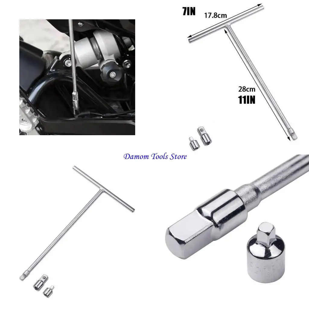 

57BE Long T Handle Wrench with 1/4in and 1/2inch Adaptors Multifunctional Socket