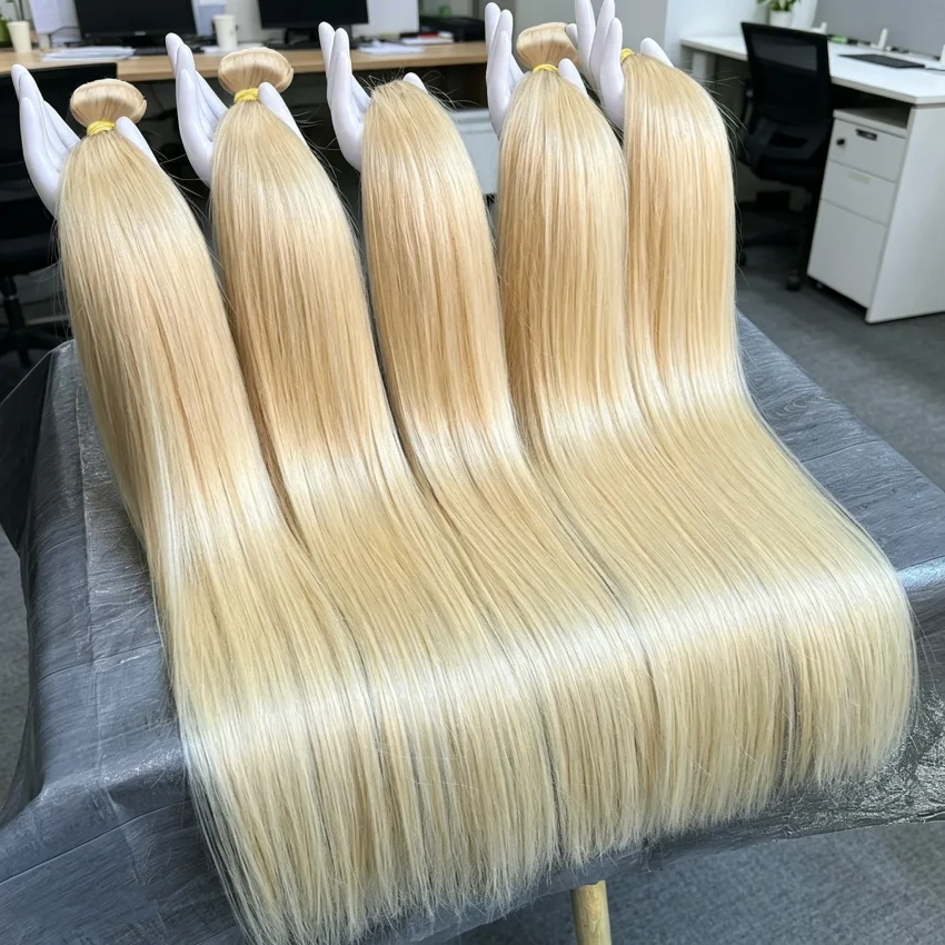 

Brazilian Remy 1 3 4 Bundles Blonde 613 Human Hair Extensions Bone Straight Double Weft Hair Bundles 30 inch