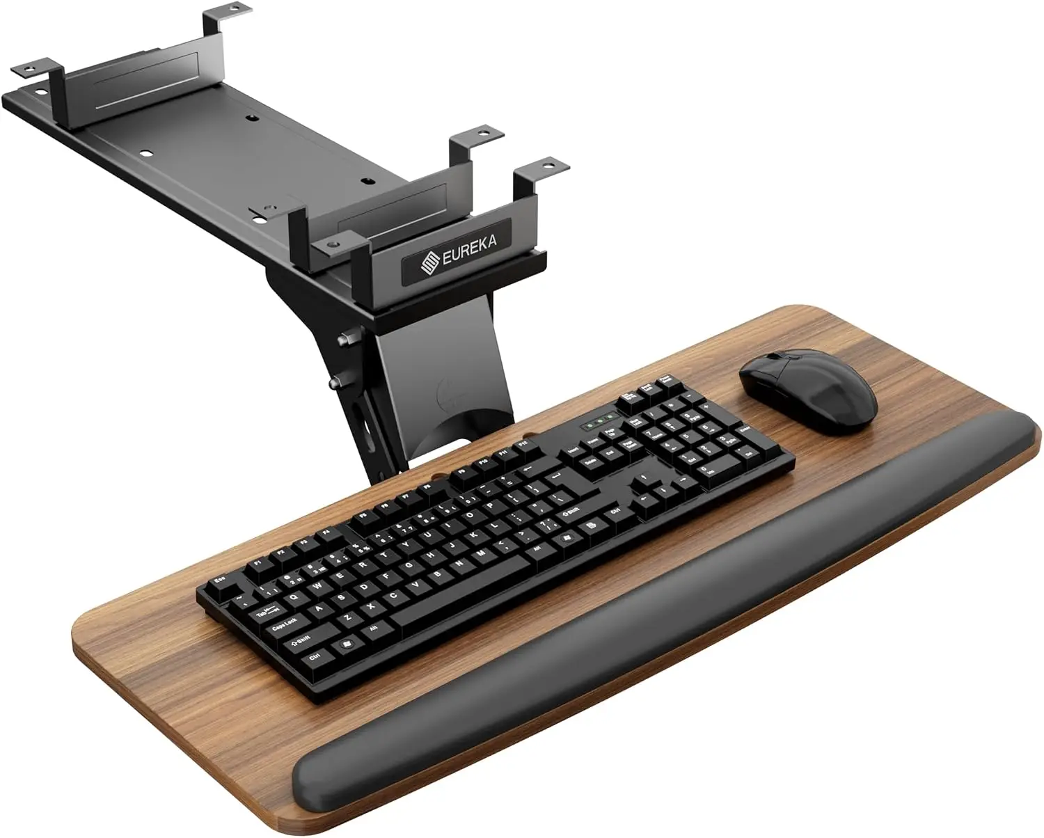 height adjustable swivel tilt keyboard tray sliding under desk computer keyboard mouse platform typing walnut