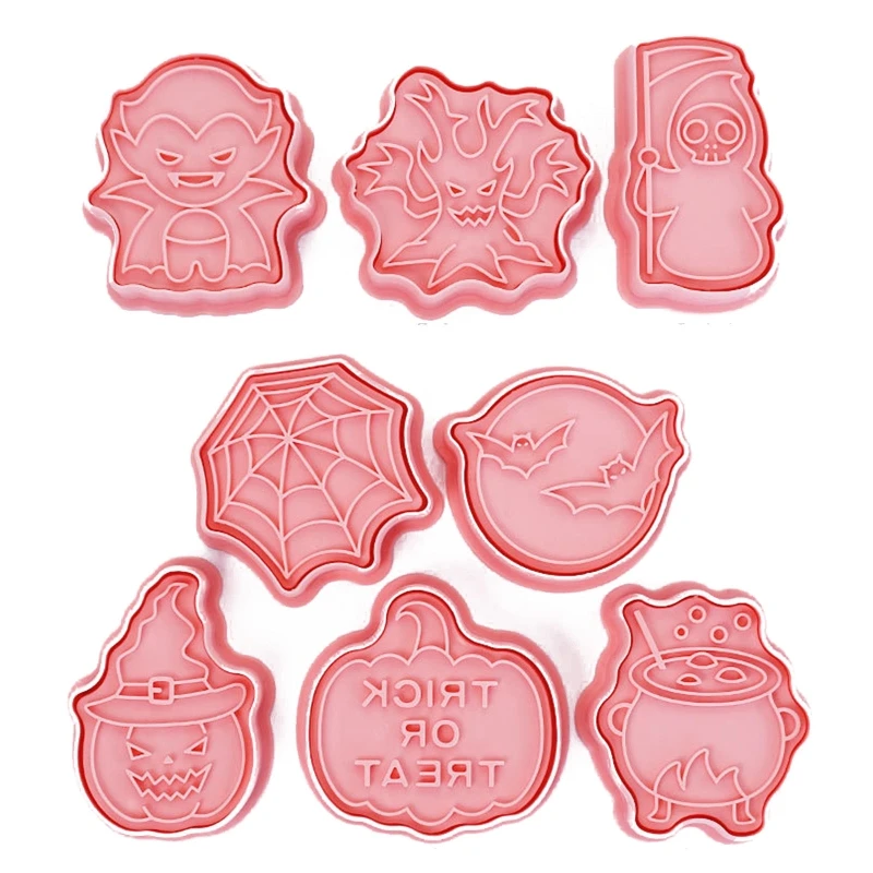 

X6HD 8 Pack Halloween Cookie Cutters Plastic Biscuit Mold Baking Gadgets Party Treat Decoration Gifts for Children and Adults