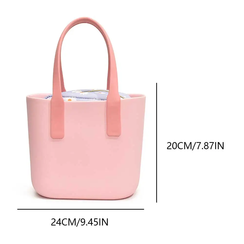 Women Portable Basket Bag Contrast Color Outdoor Shopping Bag Picnic Storage Bag Girls Daily Bag with Liner Bag