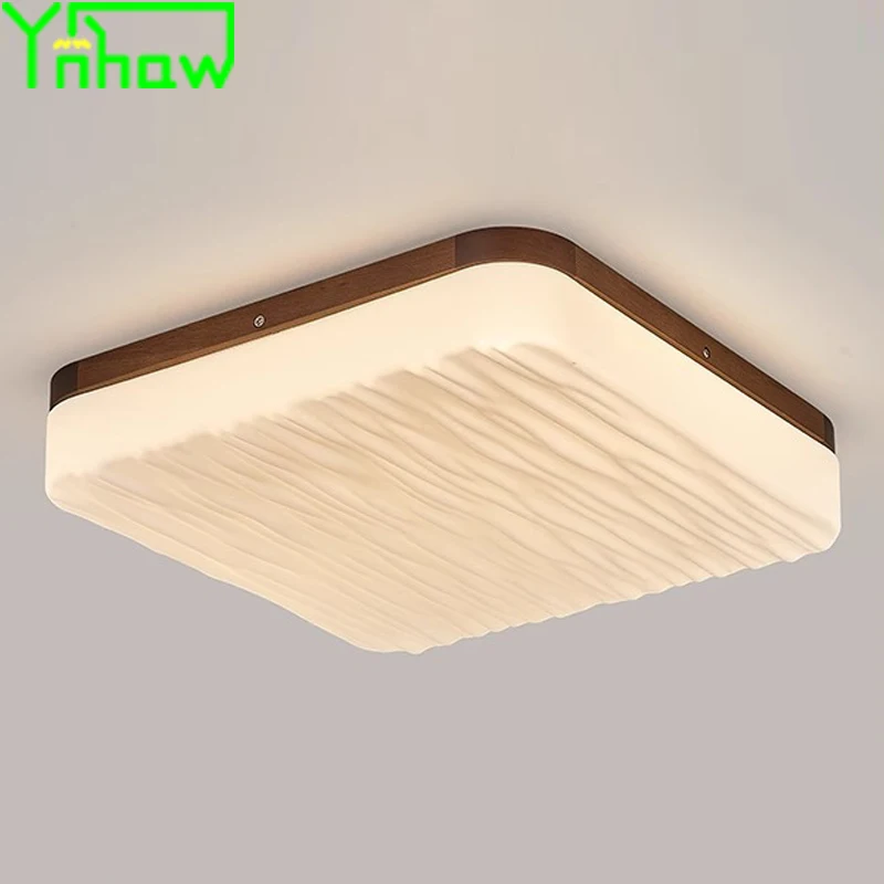 

New Chinese Style Living Room Ceiling Light Walnut Wood Mid Century Bedroom Lamp Full Spectrum Eye Protection Retro Master