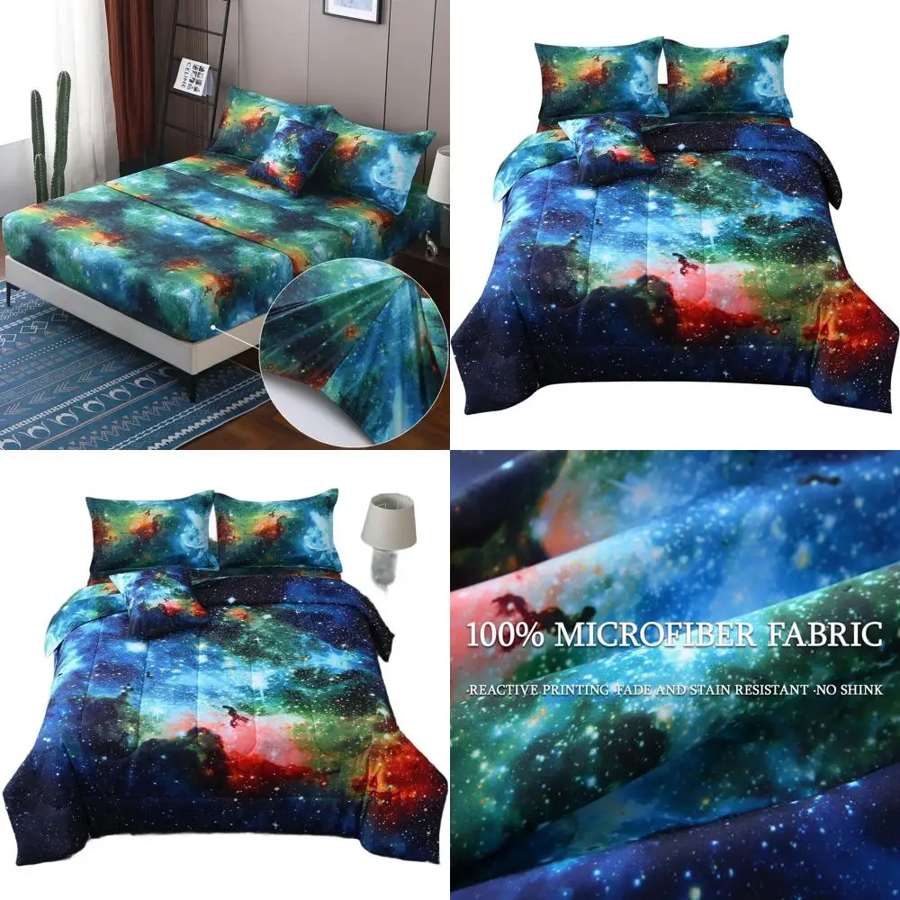 

Комплект постельного белья Space-Themed из 6 предметов: одеяло, простыни, наволочки и декоративная подушка для детей и подростков (синий)