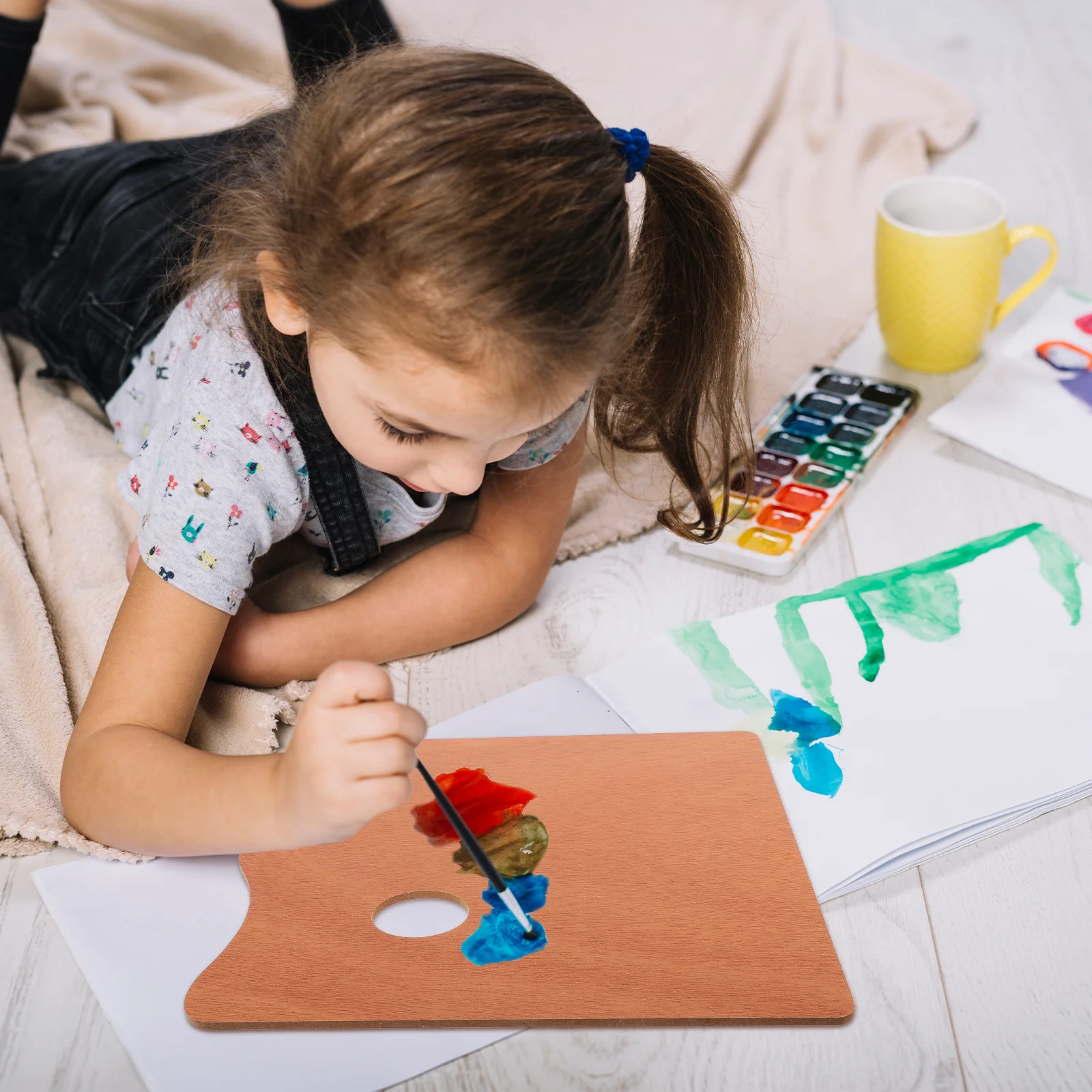 

Wooden Paint Palette Oil Painting Palette Square Large Mixing Tray Thumb Hole Artist Painting Pigment Plates Paint Art Pallet