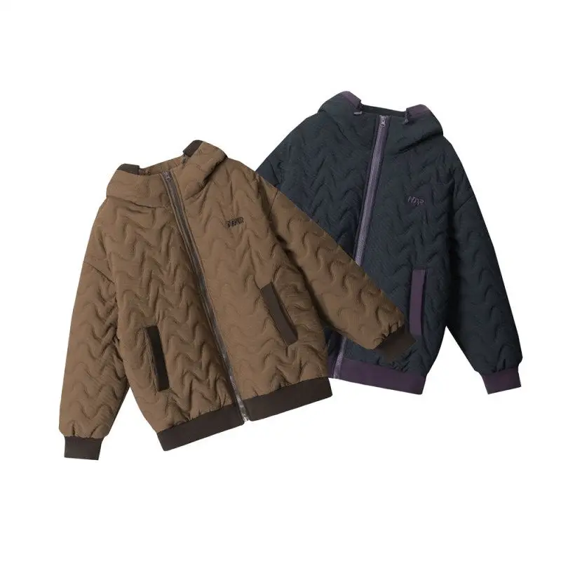 

HeyHenry American Contrast Color Loose Couple Cotton Jaet Men's Winter Thi Warm Hooded Cotton Coat Outerwear