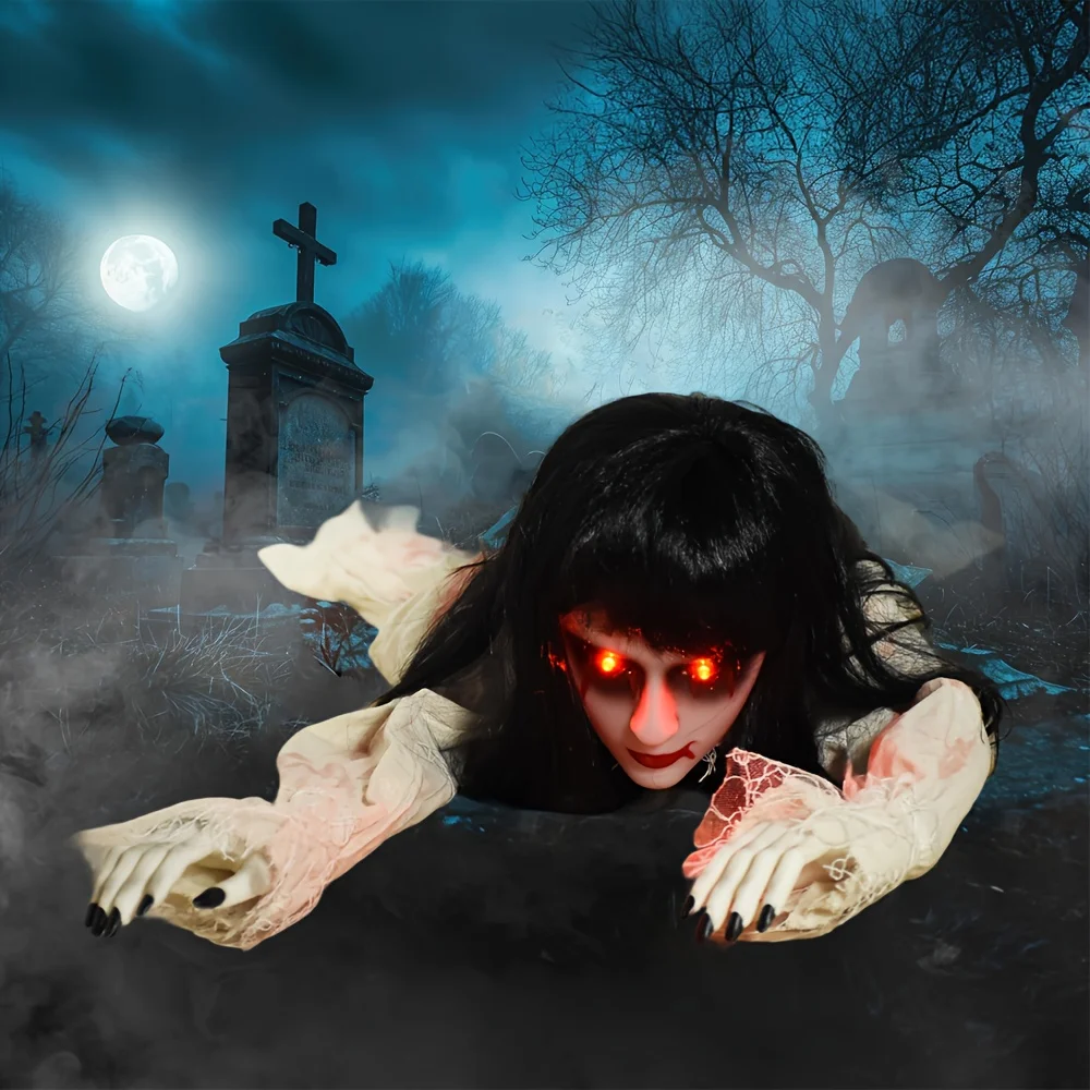 Electric Halloween Crawling Zombie Animatronic Ghost Scary Decor Outdoor Indoor Haunted House Prop with Creepy Sounds & Lights