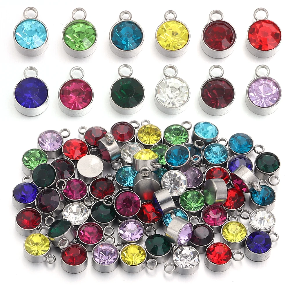 5 teile/los 8mm Edelstahl Birthstone Anhänger Farbige Strass Perle Charme Für DIY Halskette Ohrringe Schmuck Machen Liefert