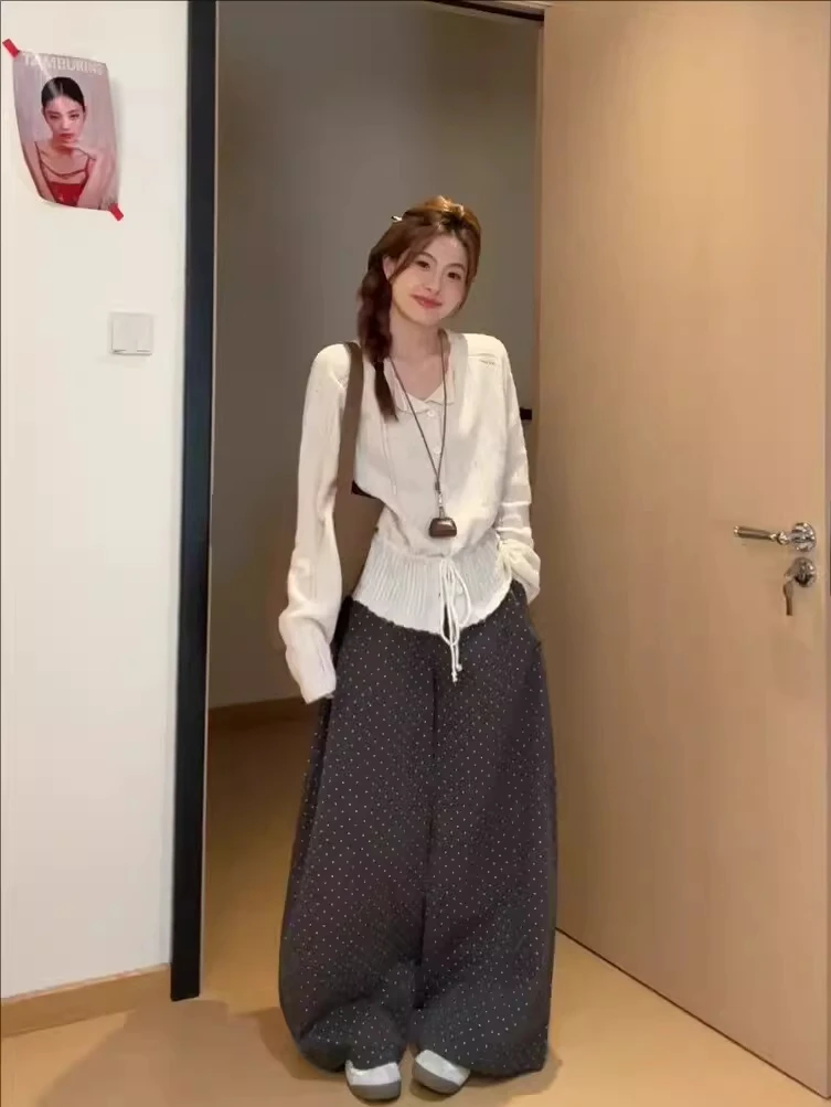 Korean Style Long Sleeve Knitted Cardigan Hollow out Hook Flower Design Women's Spring Fashion Slimming Drawstring Waist Top