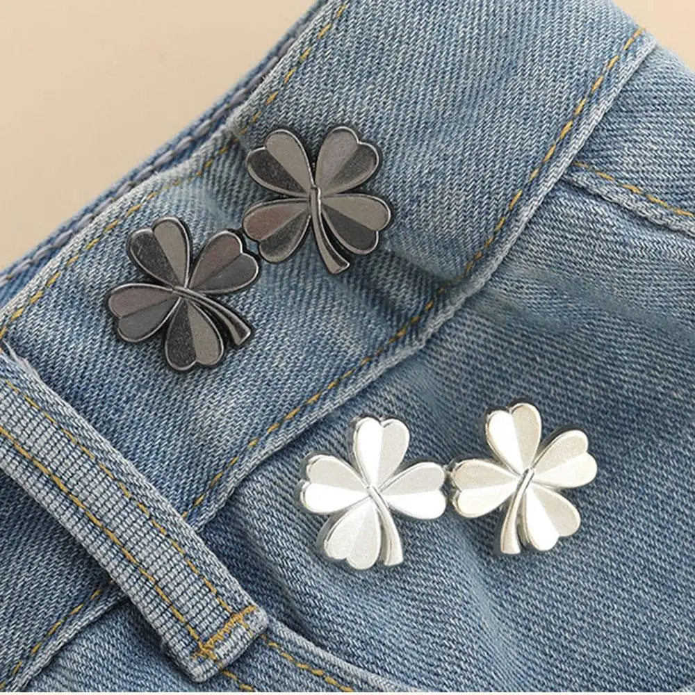 1Pair Metal Buckles Flower Snap Tightener Adjustable Waist Buckle For Jeans No Sewing Required Button Removable Pants Skirts