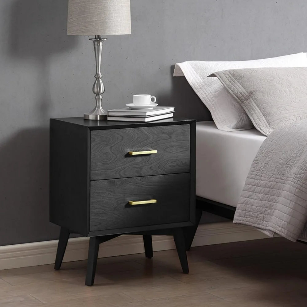 

Black Bedroom Bedside Table Two Drawer Nightstand Bed Side Table Home Furniture