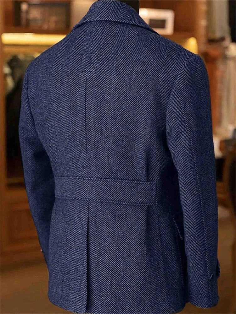 سترة تويد متعرجة مزدوجة الصدر للرجال سترة جديدة للخريف والشتاء بقصة ضيقة معطف رجالي عتيق غير رسمي ملابس عصرية 2025