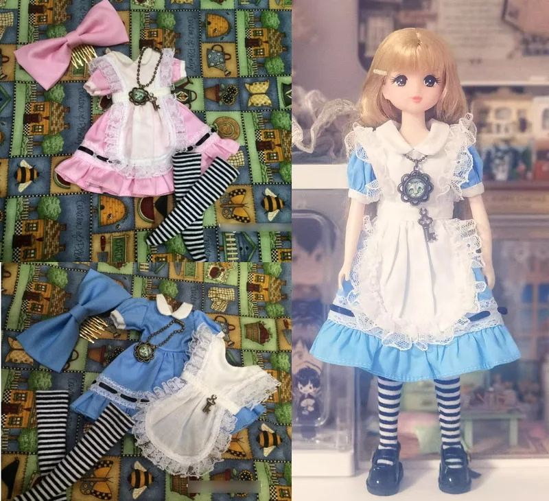 4pcs Alice Blythe/Landoudou clothes Headwear, skirt, apron, socks 1/6 30cm(Fit for fr pp jenny azone,Pullip,Ob22/24/26, Licca)