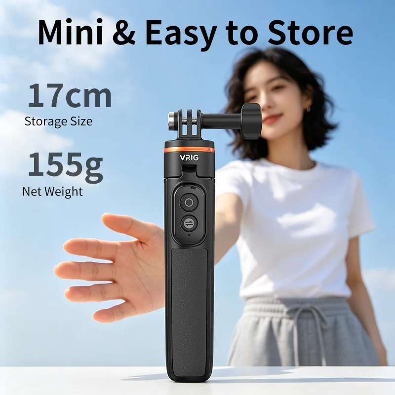 VRIG TP-40 Bluetooth Selfie Stick Tripod for GoPro DJI Insta360 Remote Control Extendable 17-51cm Aluminum Alloy