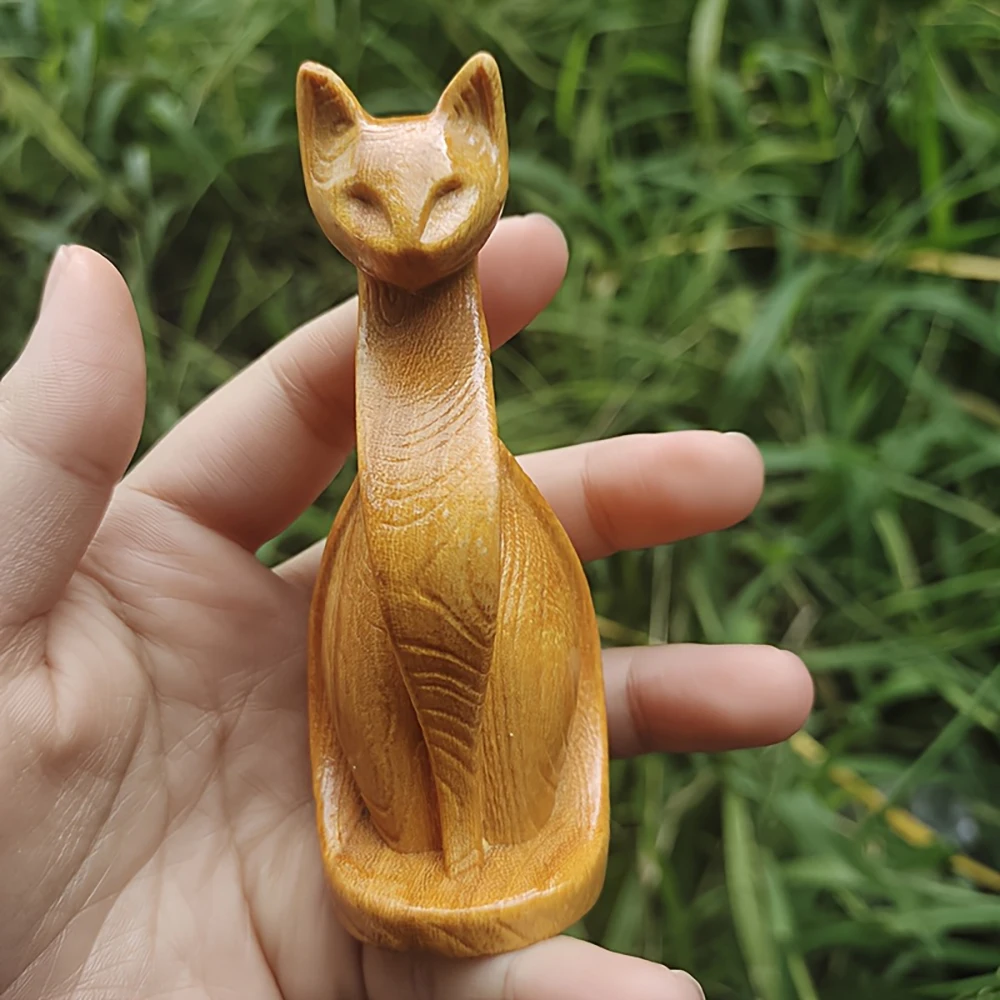 Figura de Gato de la Suerte Tallada, Escultura de Gato de Madera con Significado Zen Auspicioso para Decoración del Hogar y la Oficina, Regalo de Navidad y Cumpleaños para Coleccionistas